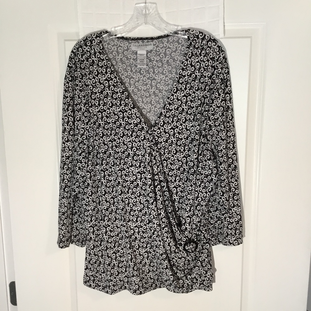 Sag Harbor Stretch Women Top Black/ White Size 3X